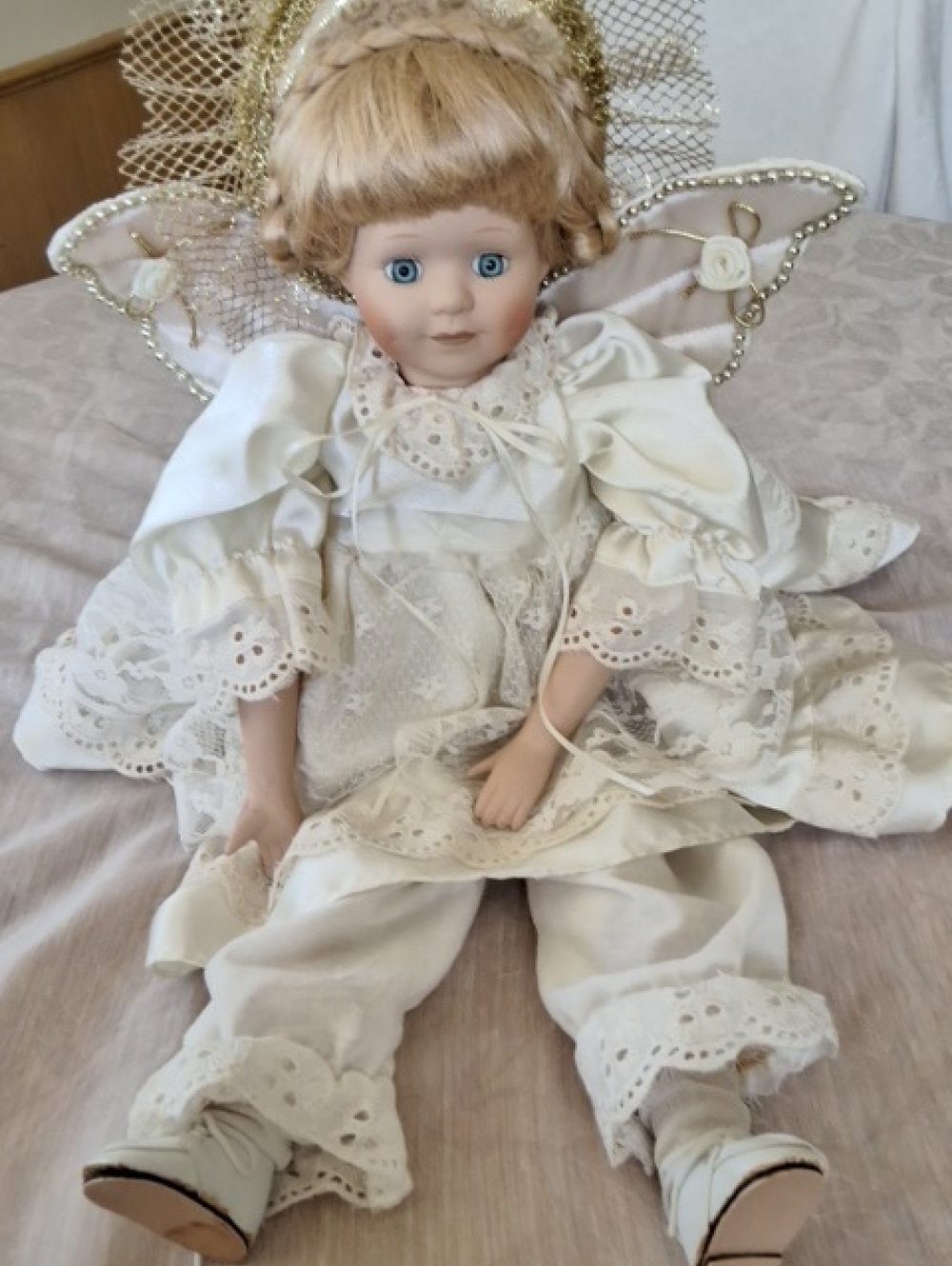 Unbranded Blonde Hair Blue Eyes Angel Porcelain Doll